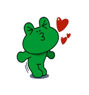 😘 grenouille, dessin animé, amour, coeurs, baiser whatsapp sticker