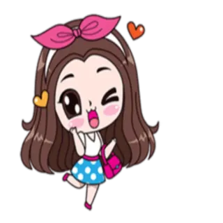 👛 desenho animado, menina, fofo, kawaii, coração, piscadela, animação, alegre telegram sticker