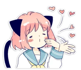 ❤ Anime, Cô gái, Tai mèo, Trái tim, Dễ thương, Kawaii telegram sticker