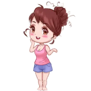 😉 чиби, мультфильм, женщина, девушка, аниме, милый, розовый топ, шорты telegram sticker