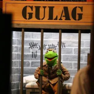 👮‍♀️ Kermit the Frog GULAG Muppet, prigione, rana, Kermit, burattino, prigione telegram sticker