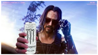 😎 Johnny Silverhand Cyberpunk 2077 Monster Energy Cyberpunk 2077, Johnny Silverhand, Keanu Reeves, Monster Energy, video game, cyborg, futuristic telegram sticker