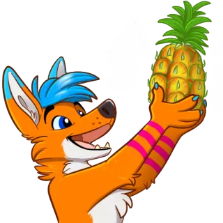🍍 Furry, Ananas, Dessin animé, Orange, Renard, Anthropomorphe, Animal whatsapp sticker