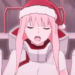 🍒 Zero Two Darling in the Franxx Anime, Pinke Haare, Weihnachtsmütze, Weihnachten, Zero Two telegram sticker