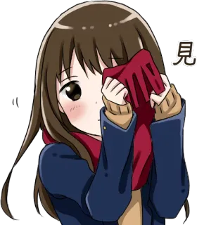 👁 見 Anime, Fille, Écharpe, Mignon, Illustration whatsapp sticker