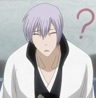 💙 Gin Ichimaru Bleach Anime, Punto interrogativo, Confuso, Capelli bianchi, Mietitore di anime telegram sticker