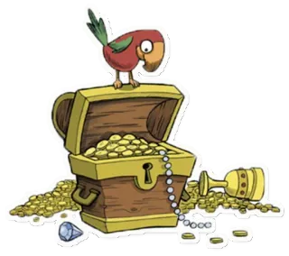 😔 tesouro, pirata, ouro, baú, papagaio, joias, moeda, riquezas telegram sticker