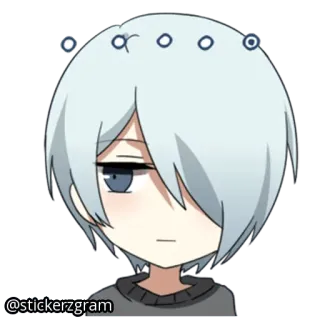😏 @stickerzgram аниме, мультфильм, седые волосы, стикер, цифровое искусство, милый telegram sticker