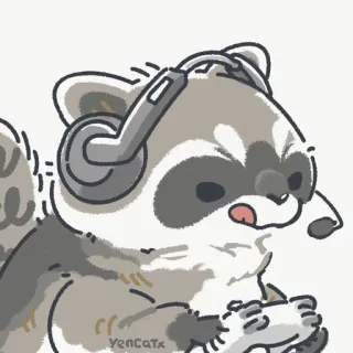 🎮 raccoon, gamer, headphones, cartoon, animal, cute telegram sticker