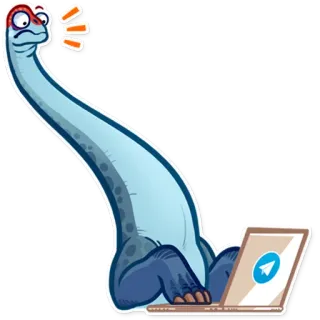 😨 恐竜, ブラキオサウルス, コンピュータ, ノートパソコン, 電報 telegram sticker