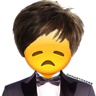 😞 эмодзи, грустный, официальный, смокинг, волосы telegram sticker