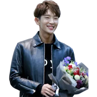 💐 person, man, flowers, bouquet, smile, jacket, korean telegram sticker