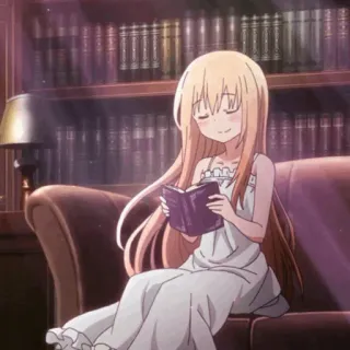 🍕 anime, girl, reading, book, library telegram sticker