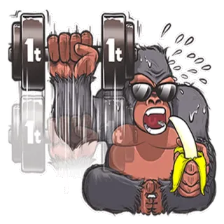💪 Gorilla, Gewichtheben, Banane, Fitness, Tier, Cartoon telegram sticker