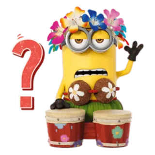 ❓ Minion Minion, question, hawaiian, hula, flowers, tropical telegram sticker