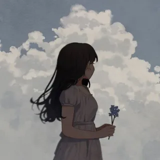 🌸 Anime Mädchen, Wolke, Blume, Kleid, Himmel telegram sticker