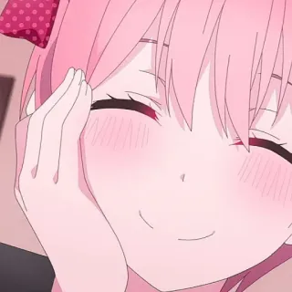 🦊 Anime, Chica, pelo rosa, Sonrisa, lindo, Dibujos animados telegram sticker