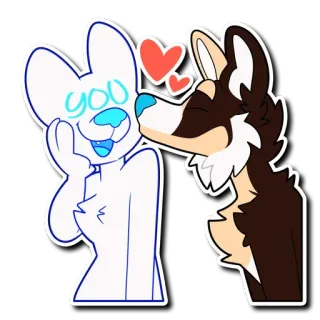 💋 you furry, anthropomorphic, kiss, love, affection, cute, cartoon, canine telegram sticker