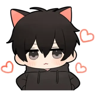 🖤 anime, cat, kawaii, cute, hearts, ears, hoodie telegram sticker