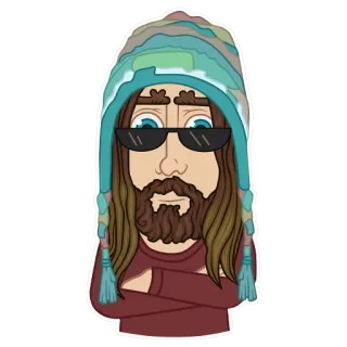 😎 Мультфильм, Персонаж, Хипстер, Мужчина, Борода, Солнцезащитные очки, Шляпа telegram sticker