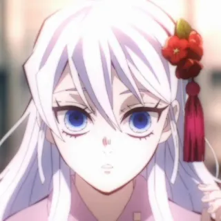 🕊 anime, mulher, olhos azuis, cabelo branco, personagem, retrato telegram sticker