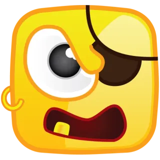 😎 cartoon, emoji, one-eyed, yellow, face, square, patch, character telegram sticker