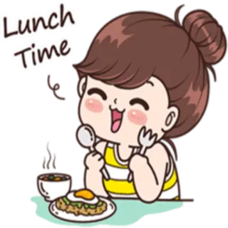 🍲 Lunch Time อาหารกลางวัน, อาหาร, มื้ออาหาร, การ์ตูน, น่ารัก, มีความสุข telegram sticker