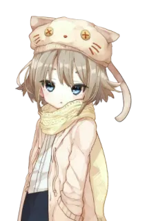 😮 Anime, Gadis, Kucing, Topi, Syal telegram sticker