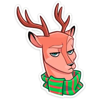 🤨 rusa, binatang, syal, kartun, musim dingin, sedih, natal telegram sticker