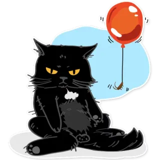😒 cat, balloon, cute, animal, black cat, pet, illustration telegram sticker