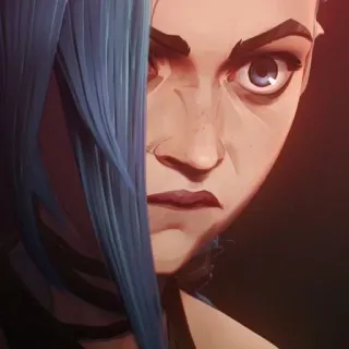 🕳 Jinx Arcane Jinx, Arcane, League of Legends, arrabbiata, capelli blu telegram sticker