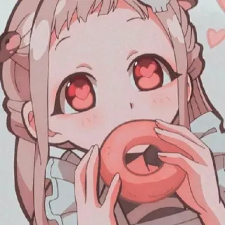 😍 Nene Yashiro Toilet-bound Hanako-kun anime, carino, ciambella, cuori, rosa, Nene Yashiro, Toilet-bound Hanako-kun telegram sticker