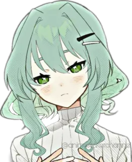 😒 @animestickerchannel anime, sticker, girl, green hair, cartoon, portrait telegram sticker