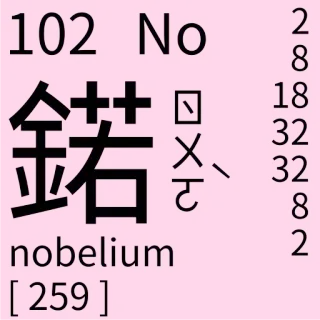 🇹🇼 102 No
鍩
nobelium
[259] Chemie, Element, Nobelium, Wissenschaft telegram sticker