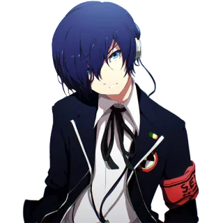 😕 Minato Arisato Persona 3 Anime, Persona, Juego, pelo azul, auriculares telegram sticker