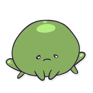 😔 hijau, makhluk, gumpalan, imut, sedih, kartun whatsapp sticker