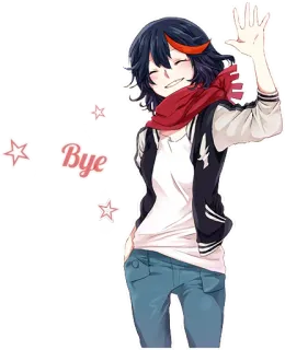 👋 Ryuko Matoi Kill la Kill Bye anime, postać, dziewczyna, machająca, radosna, uśmiechnięta telegram sticker