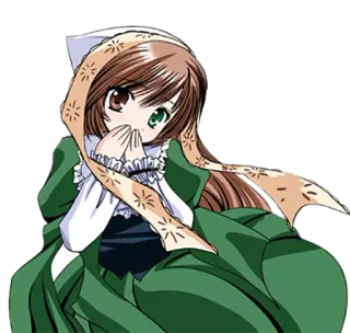 😽 anime, cô gái, váy xanh lá, khăn quàng cổ telegram sticker
