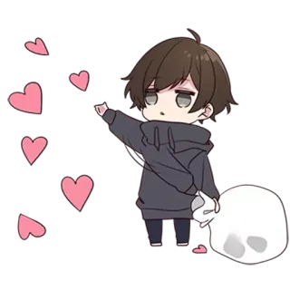 😘 Anime, Cuore, Teschio, Carino, Ragazzo, Cartone animato telegram sticker