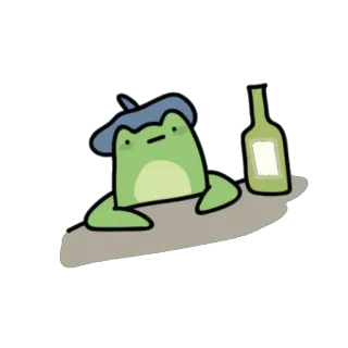 🇫🇷 ếch, hoạt hình, mũ nồi, rượu vang, chai, uống telegram sticker