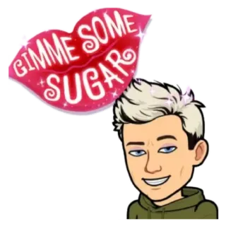 ♋ GIMME SOME SUGAR поцелуй, губы, сахар, Bitmoji, мультфильм, лицо, привет telegram sticker