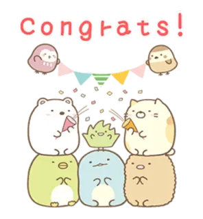 🎉 Congrats! ยินดีด้วย, ฉลอง, คาวาอิ, น่ารัก, ปาร์ตี้, สัตว์, เทศกาล telegram sticker