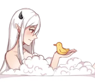 🛁 anime, girl, bathtub, rubber duck, demi-human, bubbles, elf, cute telegram sticker