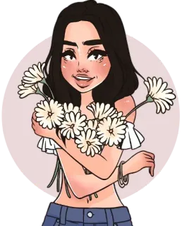 💐 donna, fiori, ragazza, ritratto, bruna, margherite, carina telegram sticker