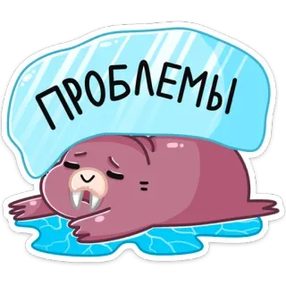 😢 ПРОБЛЕМЫ morse, problèmes, glace, triste, animal, dessin animé telegram sticker