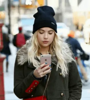 🦌 woman, phone, blonde, winter, city telegram sticker