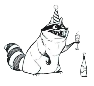 🥂 raccoon, party, celebration, animal, cartoon, alcohol, drinking, champagne telegram sticker