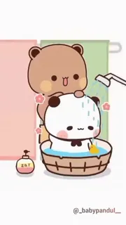 💦 ZAY การ์ตูน, น่ารัก, สัตว์, หมี, แพนด้า, อาบน้ำ whatsapp sticker