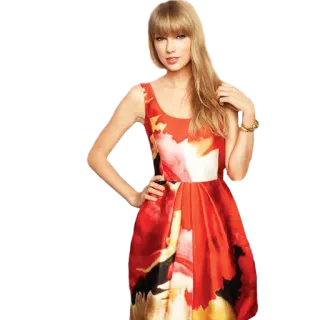 😊 Taylor Swift chanteuse, célébrité, pop star, robe rouge, cheveux blonds, femme telegram sticker