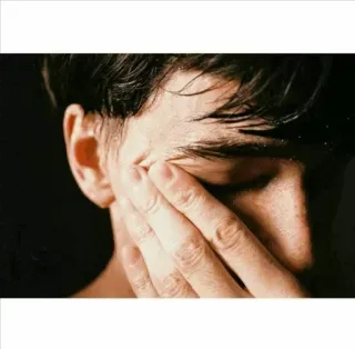 😭 hombre, cara, mano, oscuro, emoción, retrato telegram sticker